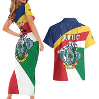 Personalized Seychelles Independence Day Couples Matching Short Sleeve Bodycon Dress and Hawaiian Shirt Coat Of Arms Black Parrot