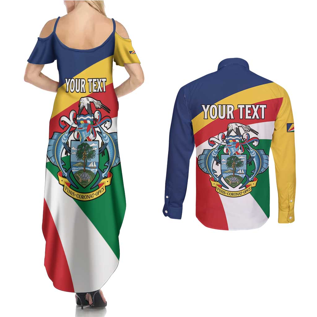 Personalized Seychelles Independence Day Couples Matching Summer Maxi Dress and Long Sleeve Button Shirt Coat Of Arms Black Parrot
