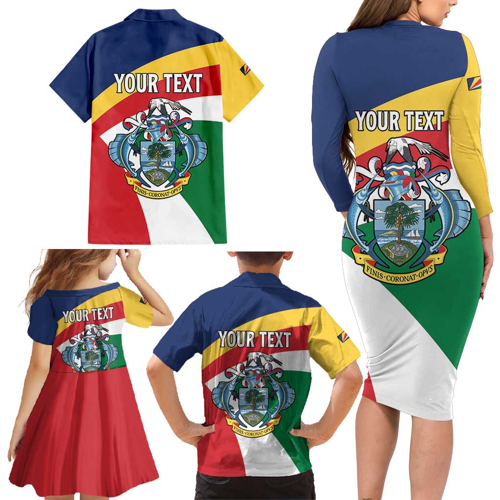 Personalized Seychelles Independence Day Family Matching Long Sleeve Bodycon Dress and Hawaiian Shirt Coat Of Arms Black Parrot