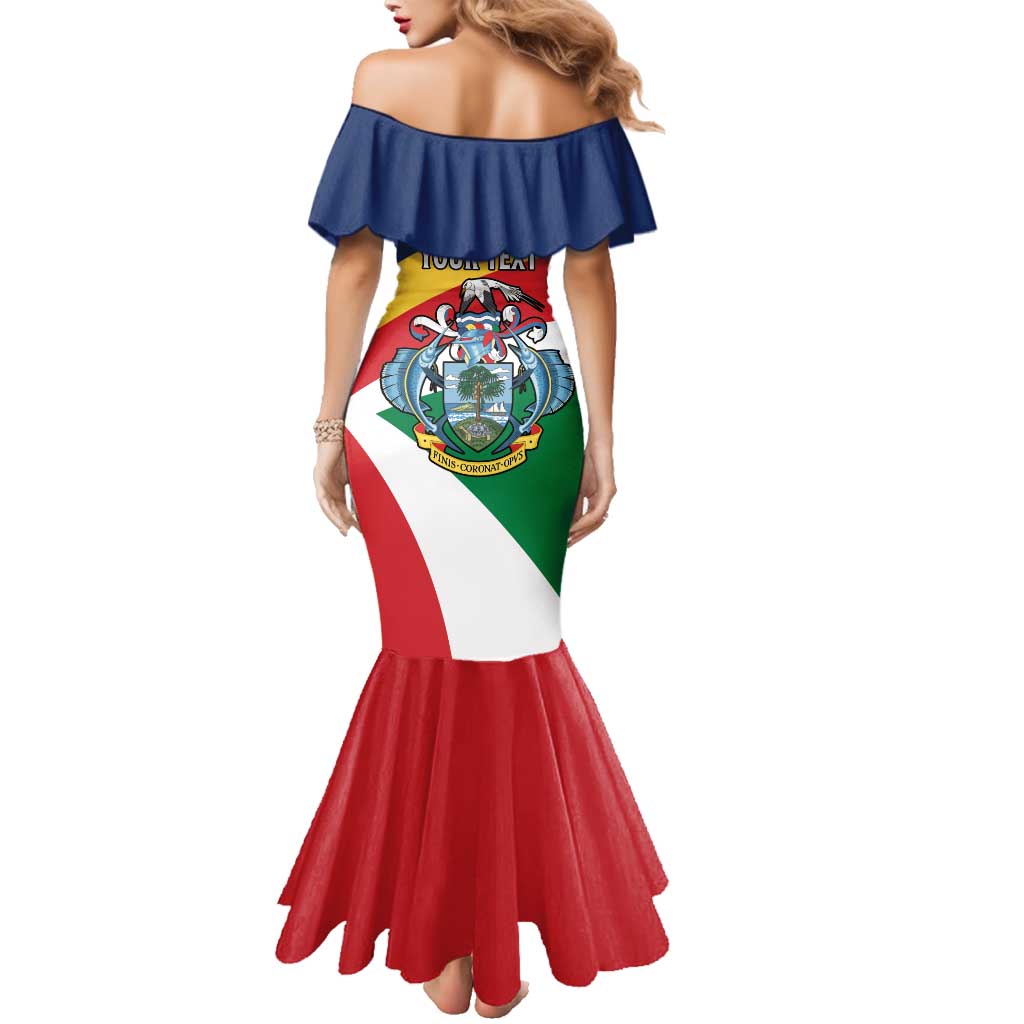 Personalized Seychelles Independence Day Family Matching Mermaid Dress and Hawaiian Shirt Coat Of Arms Black Parrot