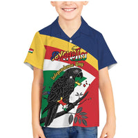 Personalized Seychelles Independence Day Family Matching Mermaid Dress and Hawaiian Shirt Coat Of Arms Black Parrot