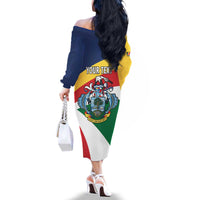 Personalized Seychelles Independence Day Family Matching Off The Shoulder Long Sleeve Dress and Hawaiian Shirt Coat Of Arms Black Parrot