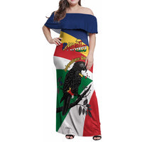 Personalized Seychelles Independence Day Family Matching Off Shoulder Maxi Dress and Hawaiian Shirt Coat Of Arms Black Parrot