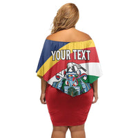 Personalized Seychelles Independence Day Family Matching Off Shoulder Short Dress and Hawaiian Shirt Coat Of Arms Black Parrot