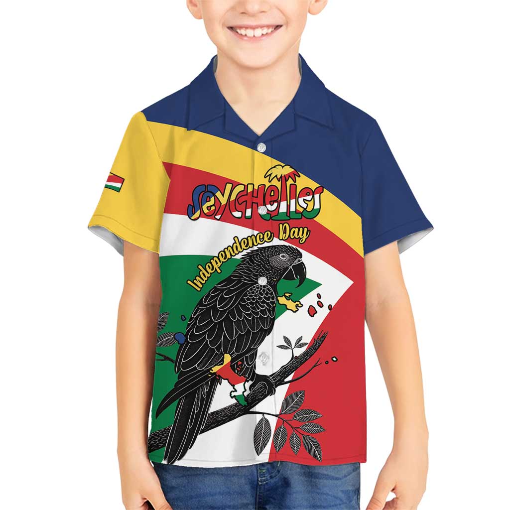 Personalized Seychelles Independence Day Family Matching Puletasi and Hawaiian Shirt Coat Of Arms Black Parrot