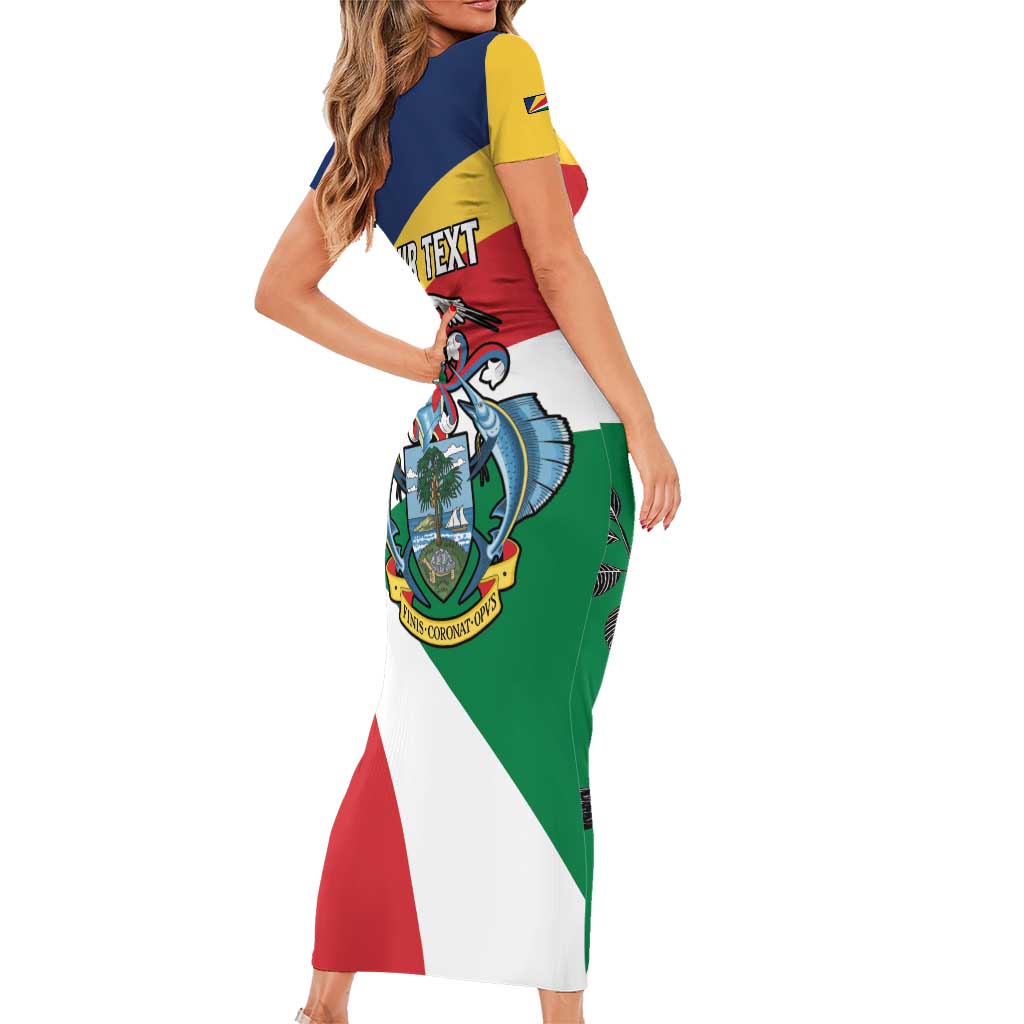 Personalized Seychelles Independence Day Family Matching Short Sleeve Bodycon Dress and Hawaiian Shirt Coat Of Arms Black Parrot