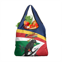 Personalized Seychelles Independence Day Grocery Bag Coat Of Arms Black Parrot