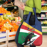 Personalized Seychelles Independence Day Grocery Bag Coat Of Arms Black Parrot