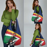 Personalized Seychelles Independence Day Grocery Bag Coat Of Arms Black Parrot
