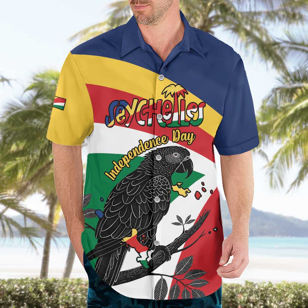 Personalized Seychelles Independence Day Hawaiian Shirt Coat Of Arms Black Parrot