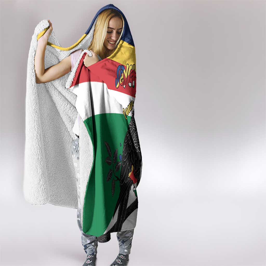 Personalized Seychelles Independence Day Hooded Blanket Coat Of Arms Black Parrot