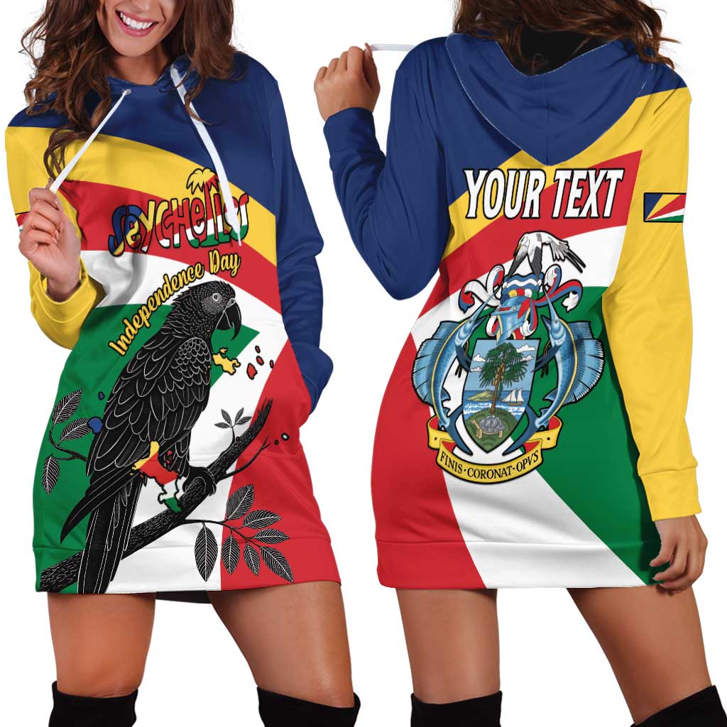 Personalized Seychelles Independence Day Hoodie Dress Coat Of Arms Black Parrot