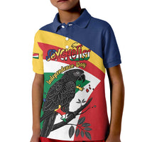 Personalized Seychelles Independence Day Kid Polo Shirt Coat Of Arms Black Parrot