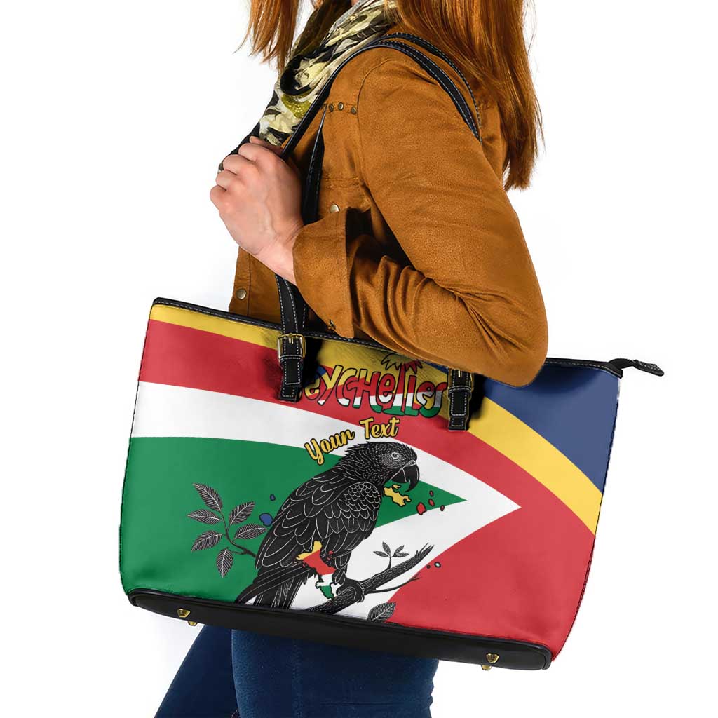 Personalized Seychelles Independence Day Leather Tote Bag Coat Of Arms Black Parrot