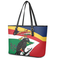 Personalized Seychelles Independence Day Leather Tote Bag Coat Of Arms Black Parrot