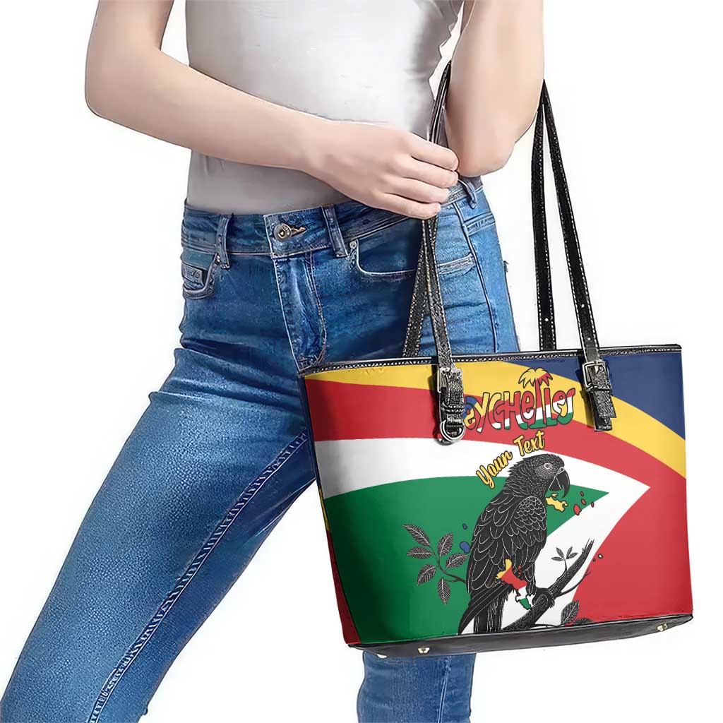 Personalized Seychelles Independence Day Leather Tote Bag Coat Of Arms Black Parrot