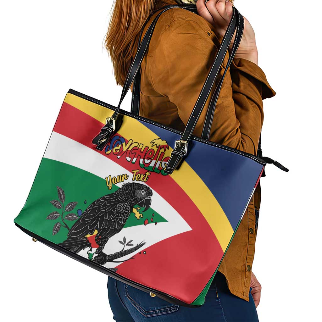 Personalized Seychelles Independence Day Leather Tote Bag Coat Of Arms Black Parrot