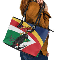 Personalized Seychelles Independence Day Leather Tote Bag Coat Of Arms Black Parrot