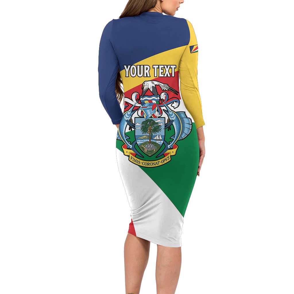 Personalized Seychelles Independence Day Long Sleeve Bodycon Dress Coat Of Arms Black Parrot