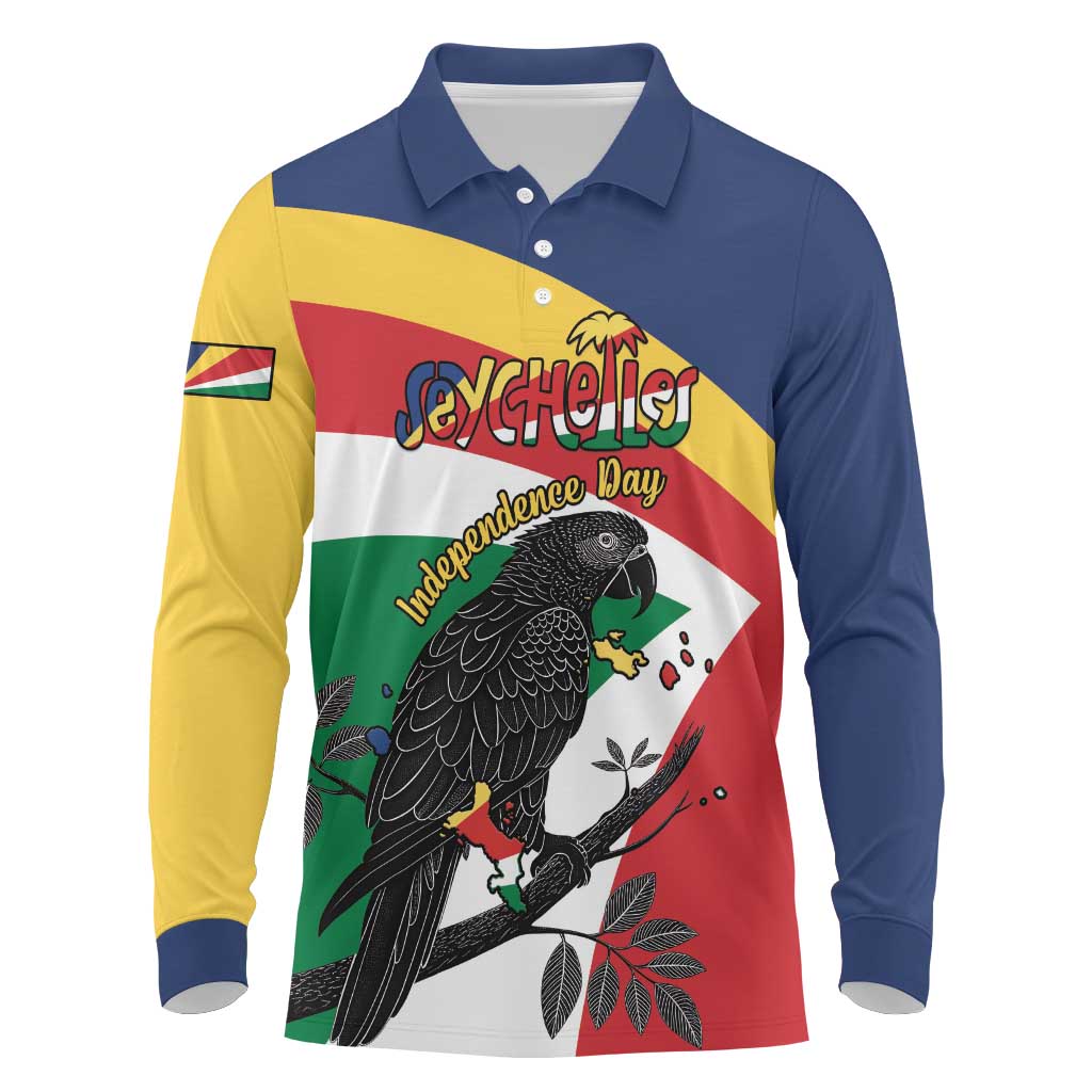 Personalized Seychelles Independence Day Long Sleeve Polo Shirt Coat Of Arms Black Parrot