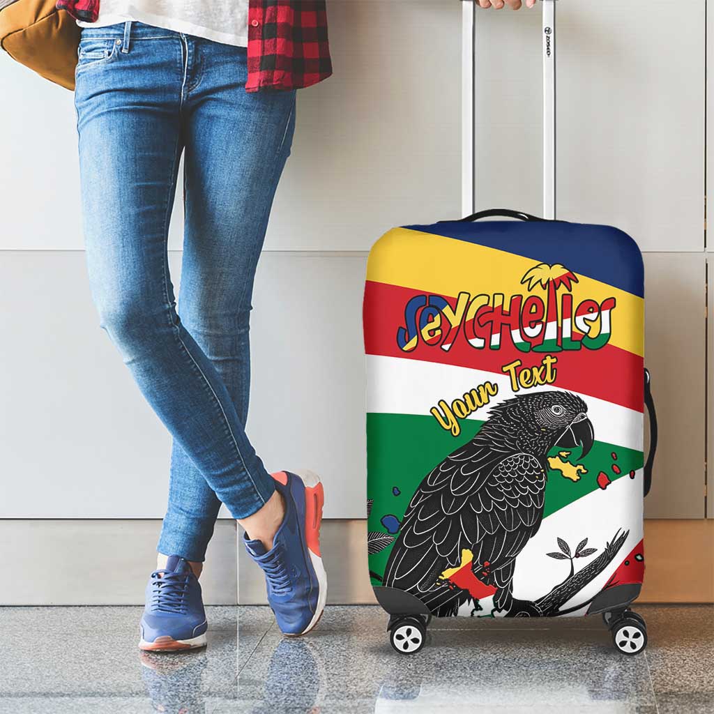 Personalized Seychelles Independence Day Luggage Cover Coat Of Arms Black Parrot