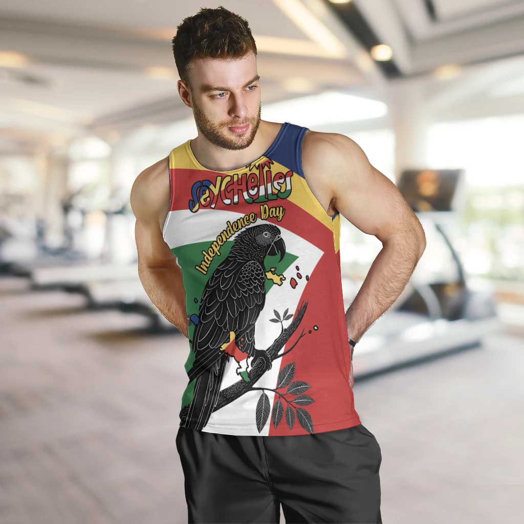 Personalized Seychelles Independence Day Men Tank Top Coat Of Arms Black Parrot