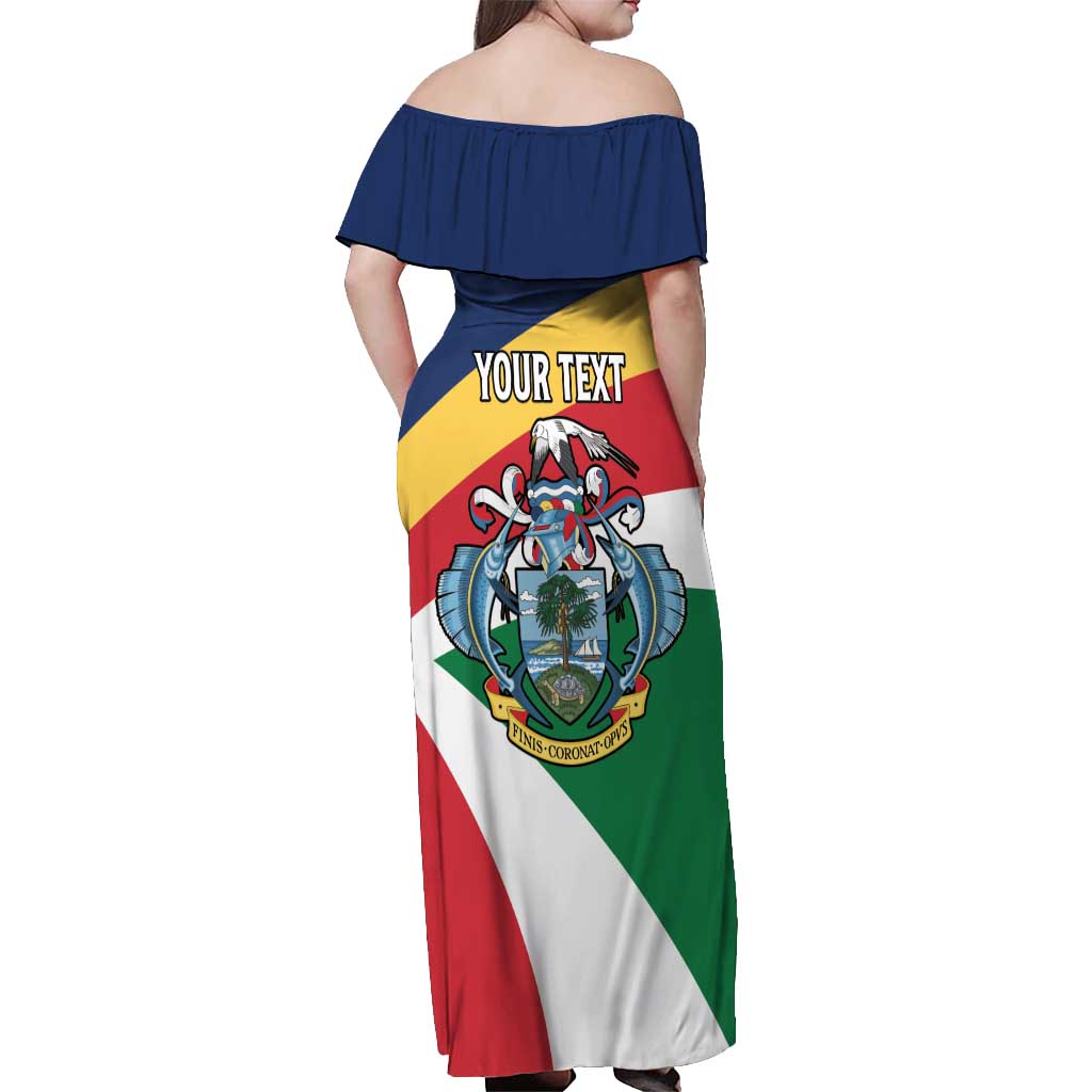 Personalized Seychelles Independence Day Off Shoulder Maxi Dress Coat Of Arms Black Parrot