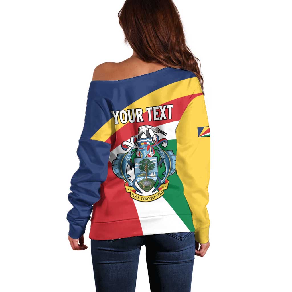 Personalized Seychelles Independence Day Off Shoulder Sweater Coat Of Arms Black Parrot