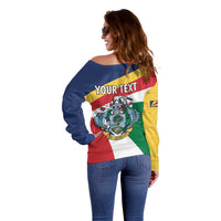 Personalized Seychelles Independence Day Off Shoulder Sweater Coat Of Arms Black Parrot