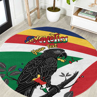 Personalized Seychelles Independence Day Round Carpet Coat Of Arms Black Parrot