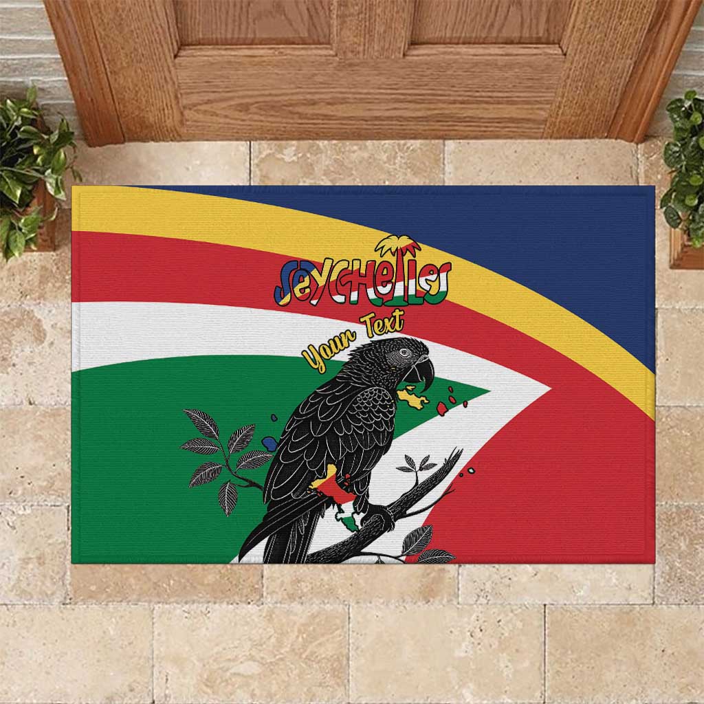 Personalized Seychelles Independence Day Rubber Doormat Coat Of Arms Black Parrot