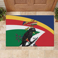 Personalized Seychelles Independence Day Rubber Doormat Coat Of Arms Black Parrot