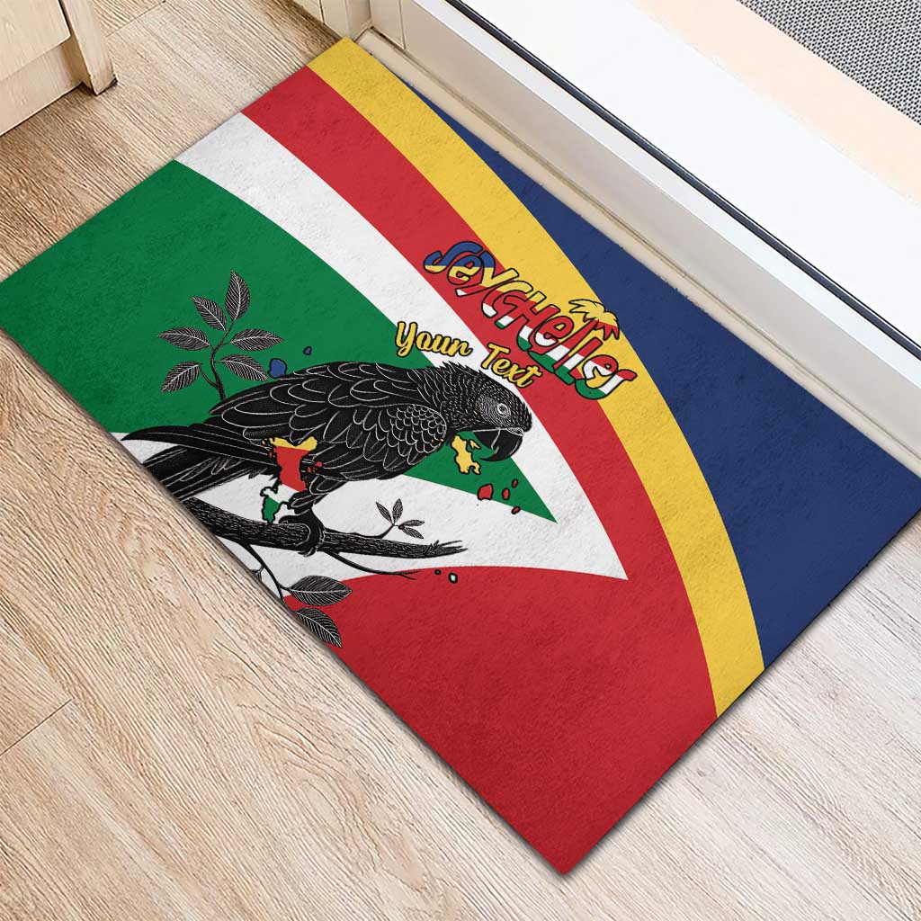 Personalized Seychelles Independence Day Rubber Doormat Coat Of Arms Black Parrot