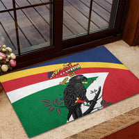 Personalized Seychelles Independence Day Rubber Doormat Coat Of Arms Black Parrot
