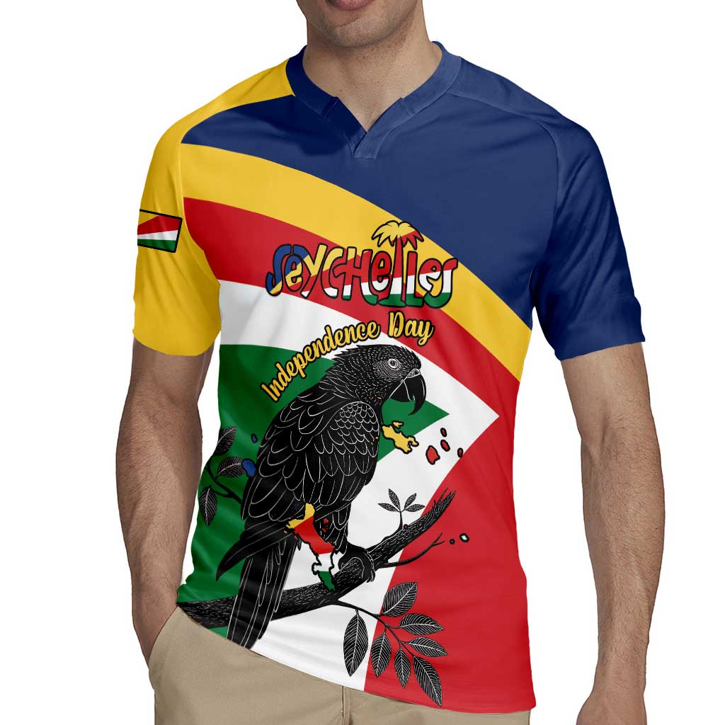 Personalized Seychelles Independence Day Rugby Jersey Coat Of Arms Black Parrot