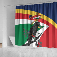 Personalized Seychelles Independence Day Shower Curtain Coat Of Arms Black Parrot