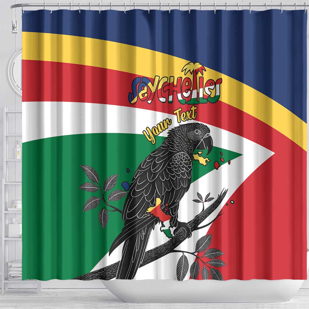 Personalized Seychelles Independence Day Shower Curtain Coat Of Arms Black Parrot