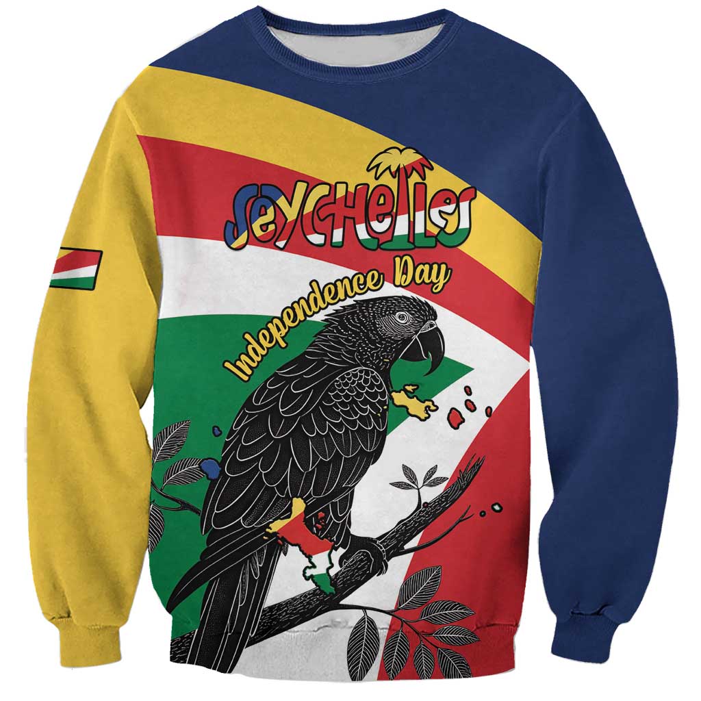 Personalized Seychelles Independence Day Sweatshirt Coat Of Arms Black Parrot