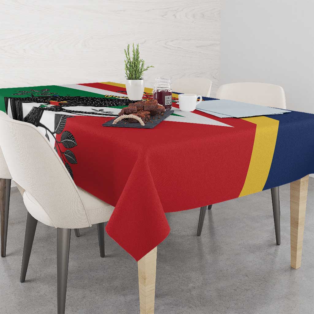 Personalized Seychelles Independence Day Tablecloth Coat Of Arms Black Parrot