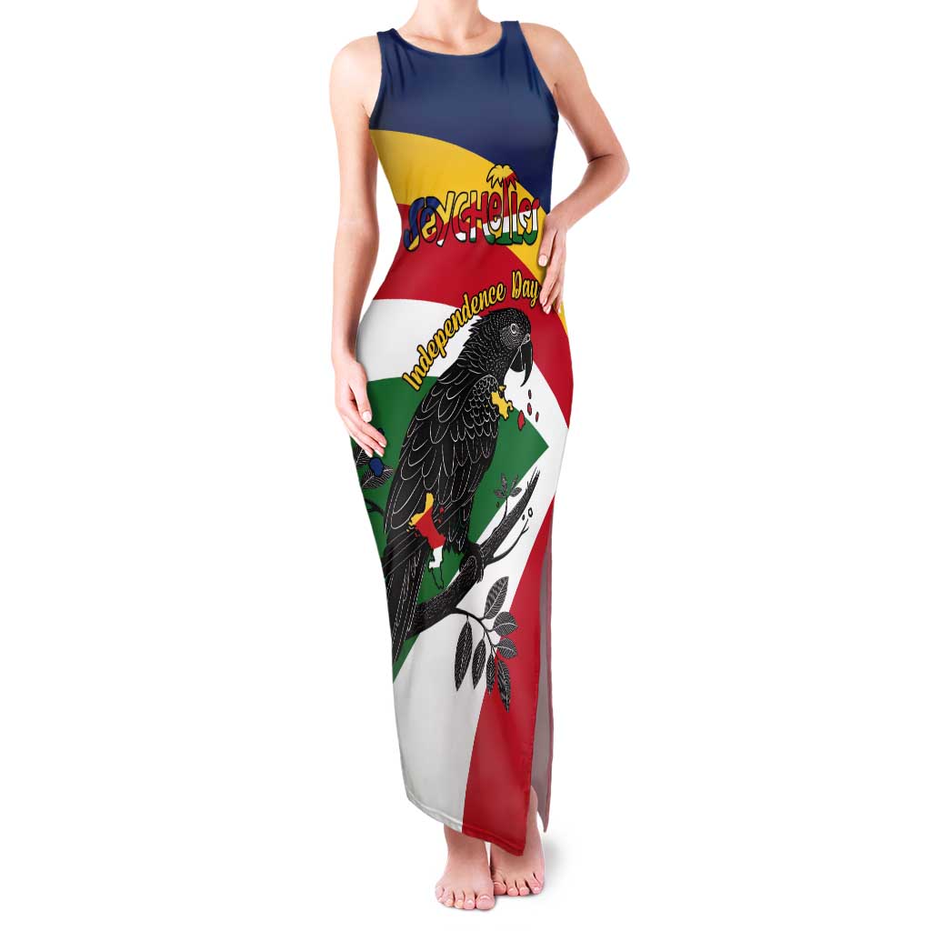 Personalized Seychelles Independence Day Tank Maxi Dress Coat Of Arms Black Parrot