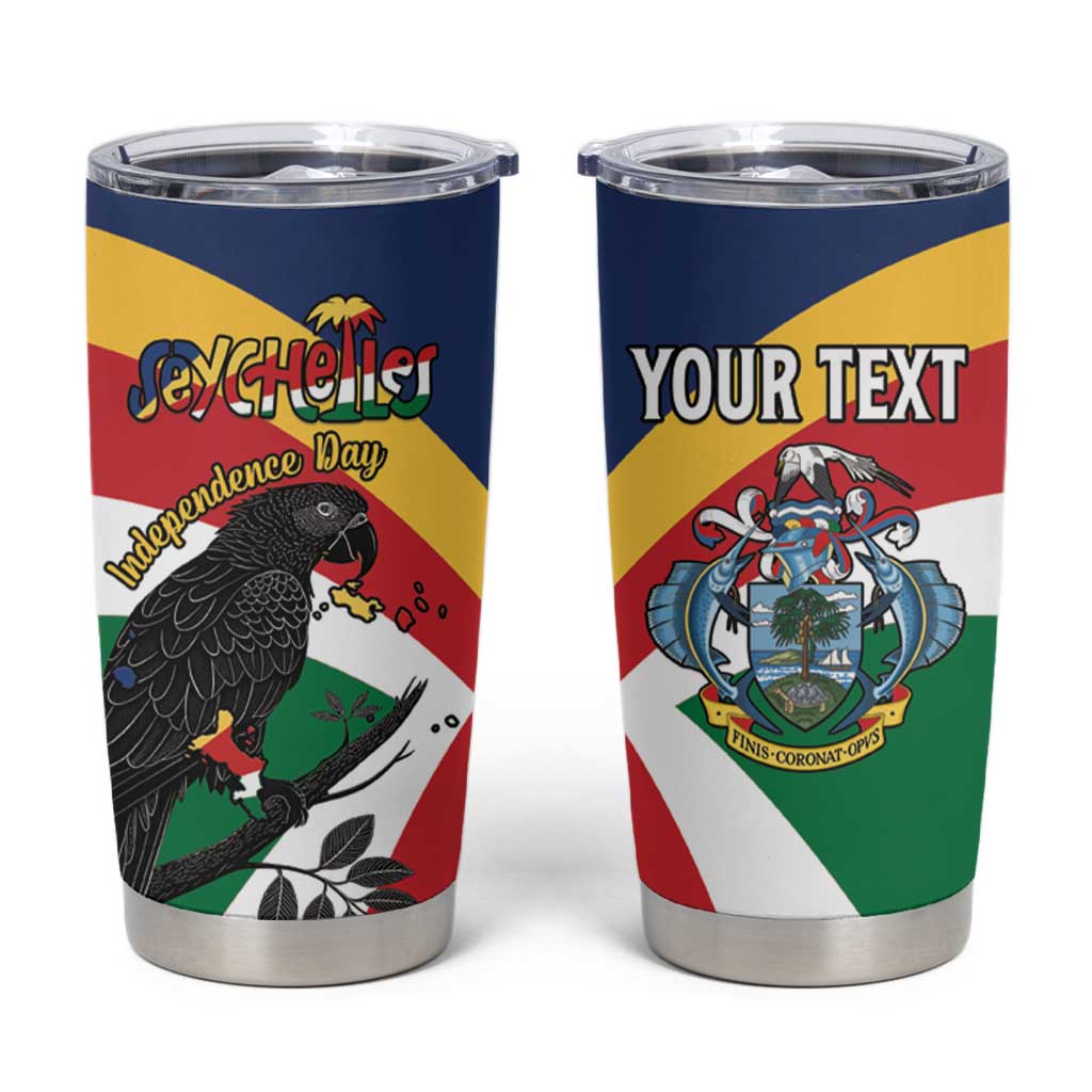 Personalized Seychelles Independence Day Tumbler Cup Coat Of Arms Black Parrot
