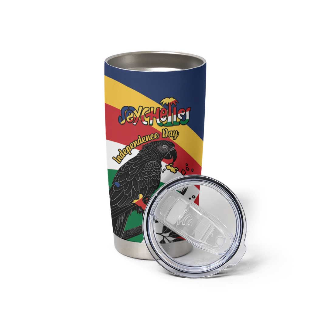 Personalized Seychelles Independence Day Tumbler Cup Coat Of Arms Black Parrot
