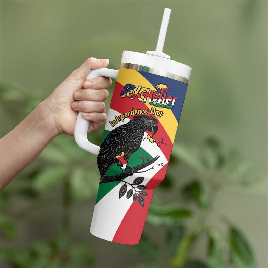 Personalized Seychelles Independence Day Tumbler With Handle Coat Of Arms Black Parrot