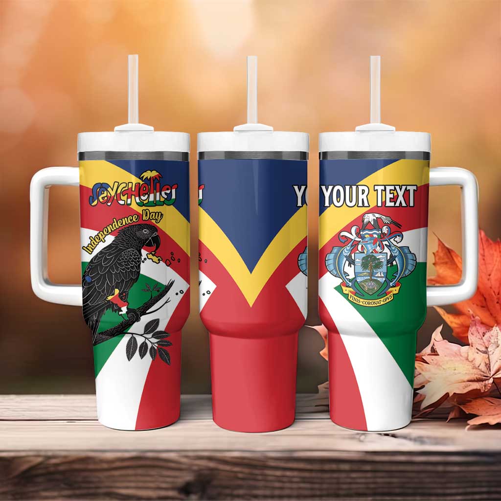 Personalized Seychelles Independence Day Tumbler With Handle Coat Of Arms Black Parrot
