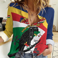 Personalized Seychelles Independence Day Women Casual Shirt Coat Of Arms Black Parrot