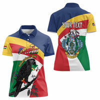 Personalized Seychelles Independence Day Women Polo Shirt Coat Of Arms Black Parrot