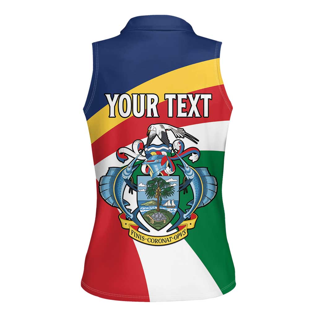 Personalized Seychelles Independence Day Women Sleeveless Polo Shirt Coat Of Arms Black Parrot