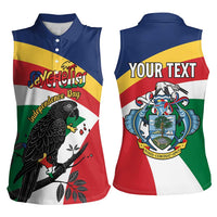Personalized Seychelles Independence Day Women Sleeveless Polo Shirt Coat Of Arms Black Parrot