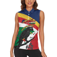 Personalized Seychelles Independence Day Women Sleeveless Polo Shirt Coat Of Arms Black Parrot
