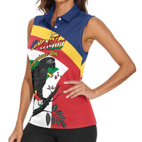 Personalized Seychelles Independence Day Women Sleeveless Polo Shirt Coat Of Arms Black Parrot